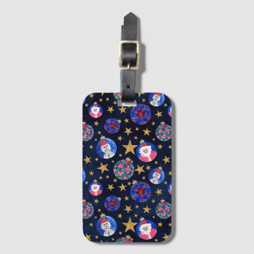 Festive Gold Glitter Stars Ornaments Watercolor Luggage Tag