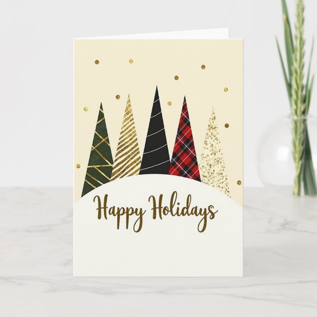 Festive Gold Holiday Trees Card (Front)