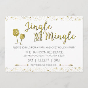 Festive Gold Jingle & Mingle Holiday Party Invite