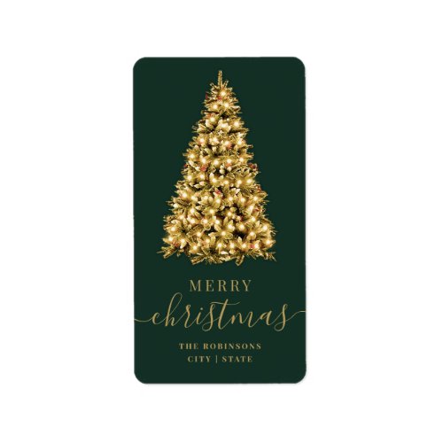 Festive GOLD Merry Xmas Tree Family Holidays Green Label