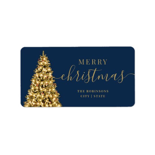 Festive GOLD Merry Xmas Tree Family Holidays Navy Label