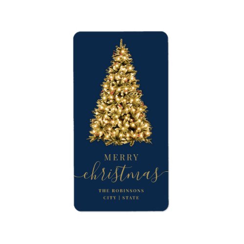 Festive GOLD Merry Xmas Tree Family Holidays Navy Label
