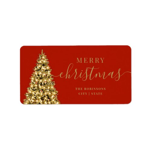 Festive GOLD Merry Xmas Tree Family Holidays Red  Label
