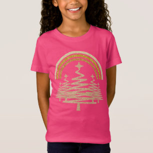 Festive Gold Rainbow Sparkling Fir Trees T-Shirt