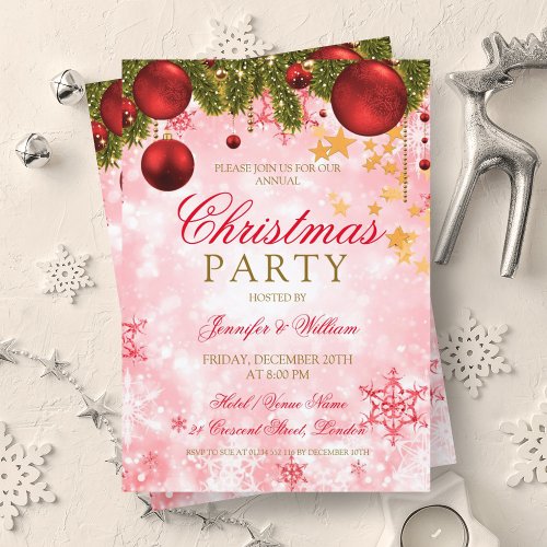 Festive Gold  Red Christmas Holiday Party Invitation