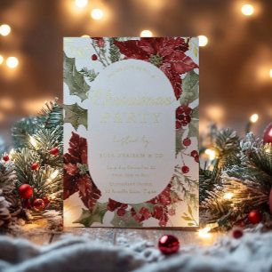 Festive Gold & Red Corporate Christmas Party Foil Invitation