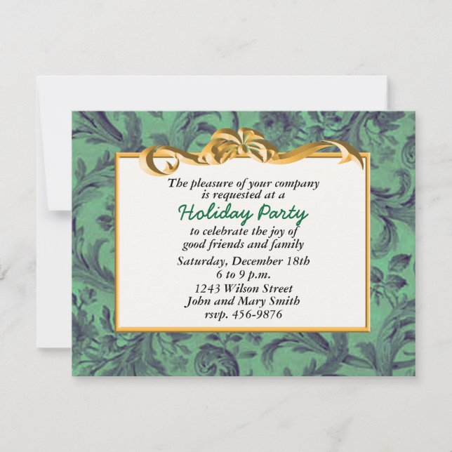 Festive Gold Ribbon Holiday Party Invitation (Front)