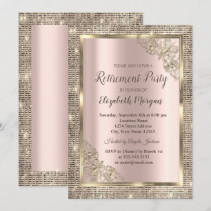 Festive Gold Sequins Frame,Rose Gold Retirement I Invitation