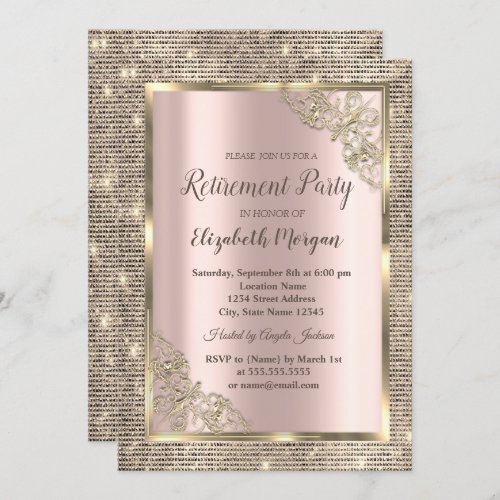 Festive Gold Sequins FrameRose Gold Retirement I Invitation