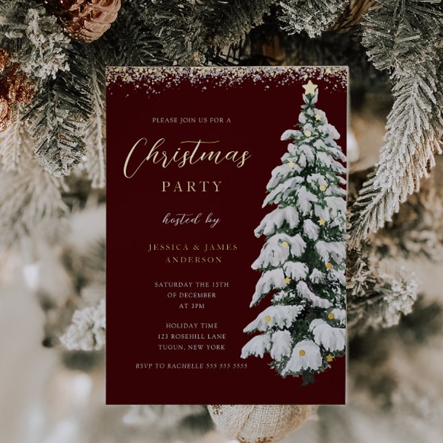Festive Gold Snow Tree Christmas Party  Foil Invitation (Creator Uploaded)