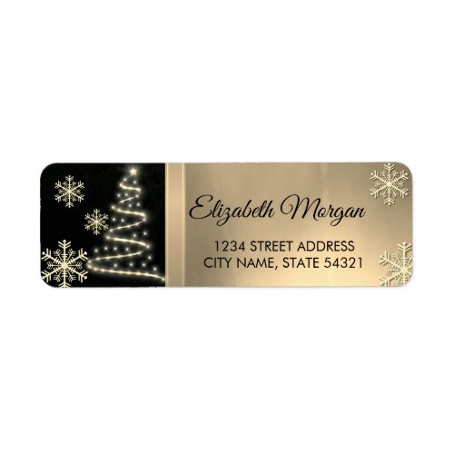 Festive  Gold Snowflakes Christmas Tree  Label