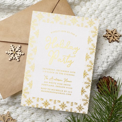 Festive Gold Snowflakes Holiday Party Foil Invitation