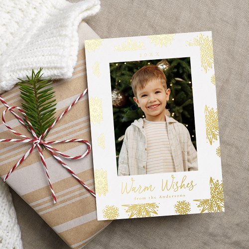 Festive Gold Snowflakes Photo Foil Holiday Card