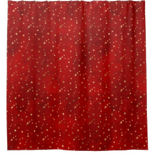 Festive Gold Star Burgundy Red Shower Curtain