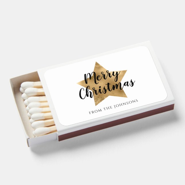 Festive Gold Star Merry Christmas Matchboxes (Front Open)