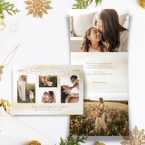 Festive Gold Stardust Christmas Multi_Photo Tri_Fold Holiday Card