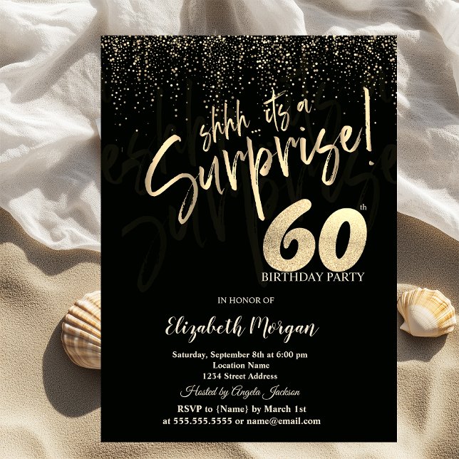 Festive Gold Surprise 60th Birthday Party Invitation (Creator Uploaded)