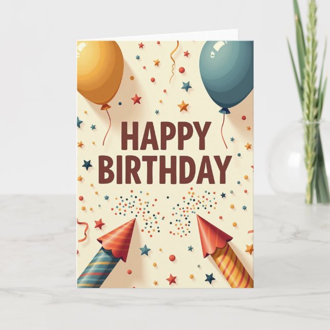Festive Gold Teal Balloon Card (Front)