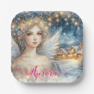 Festive Gold Watercolor Ethereal Frost Snow Angel Paper Plates