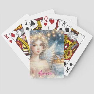 Festive Gold Watercolor Ethereal Frost Snow Angel Poker Cards