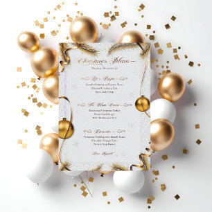 Festive Gold & White Christmas Dinner Menu Invitation