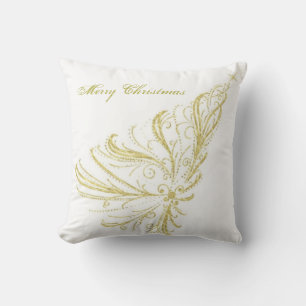 Festive Gold White Merry Christmas Throw Pillow