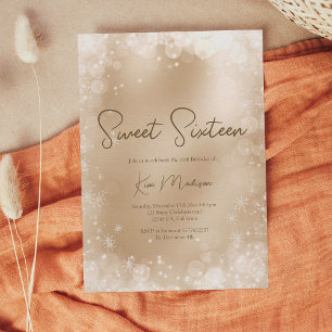 Festive gold white snow elegant chic sweet 16 invitation