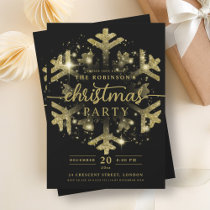 Festive Gold Winter Snowflake Christmas Black  Invitation