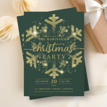 Festive Gold Winter Snowflake Christmas Green Invitation