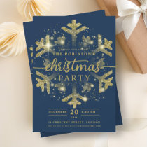 Festive Gold Winter Snowflake Christmas Navy  Invitation