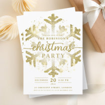 Festive Gold Winter Snowflake Christmas Party  Invitation