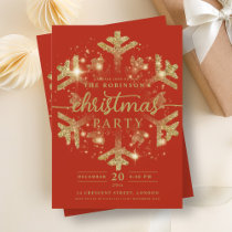 Festive Gold Winter Snowflake Christmas Red  Invitation