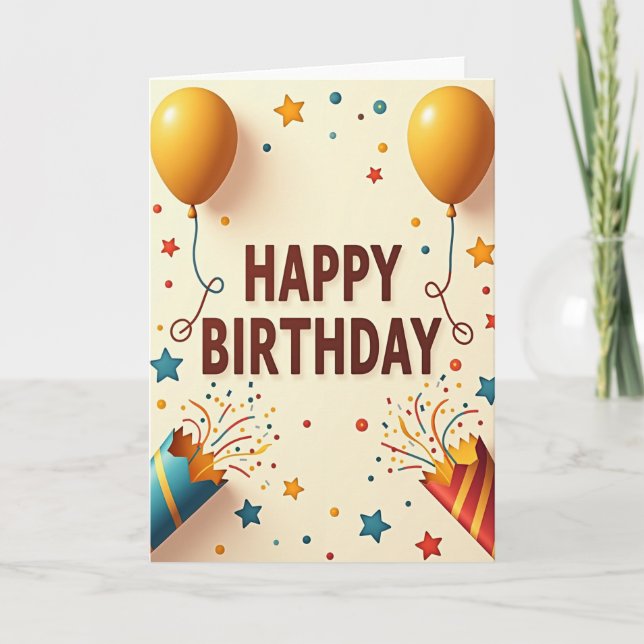 Festive Golden Balloon Card (Front)