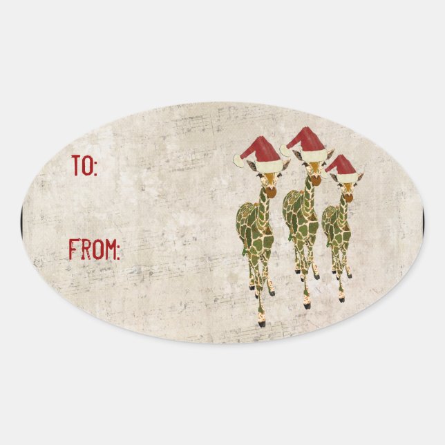 Festive Golden Giraffes Gift Sticker (Front)