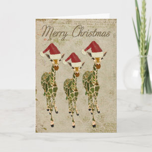Festive Golden Giraffes Merry Christmas Card