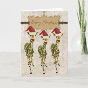 Festive Golden Giraffes Merry Christmas Card
