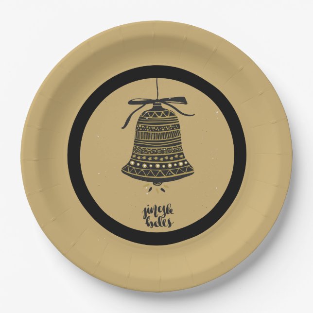 Festive Golden Holiday Fun Paper Plates (Front)