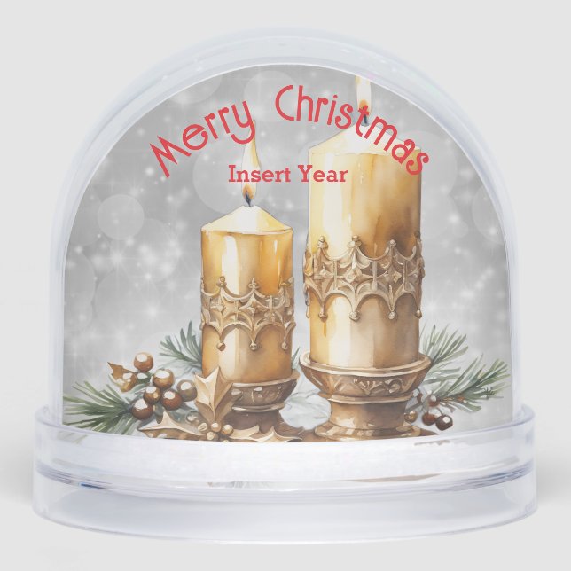 Festive Golden Merry Christmas Candles Keepsake  Snow Globe (Front)