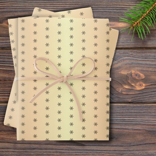 Festive Golden Metallic Snowflake Christmas Wrapping Paper Sheets