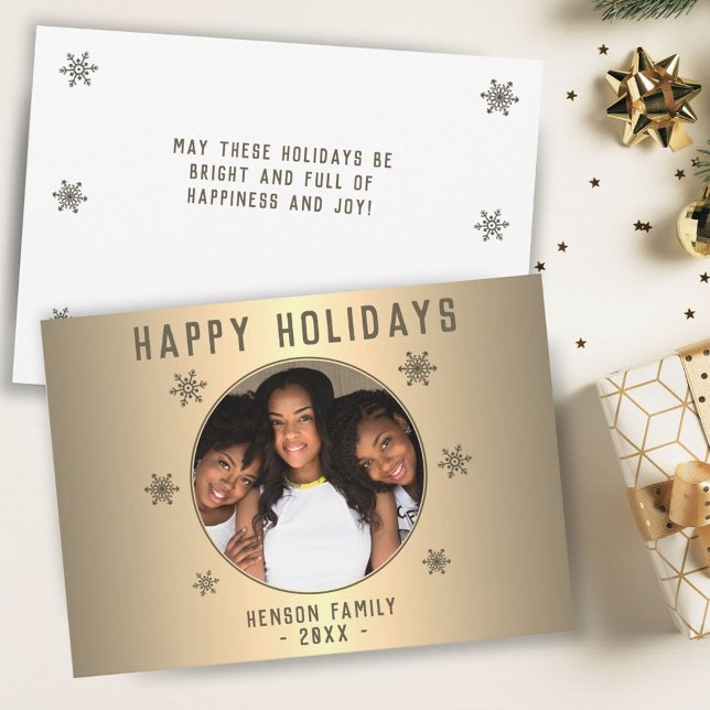 Festive Golden Metallic Snowflake Photo Christmas Holiday Card (Creator Uploaded)