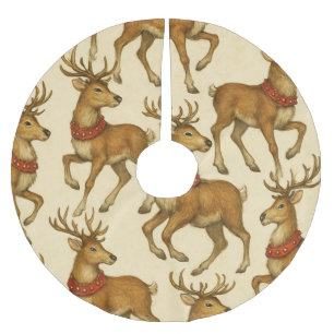 Festive Golden Reindeer Christmas Brushed Polyester Tree Skirt