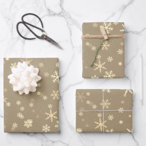 Festive Golden Snowflake Pattern Holiday Christmas Wrapping Paper Sheets