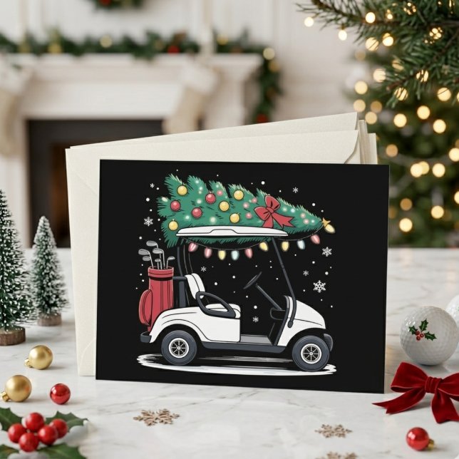 Festive Golf Cart Christmas Tree Design Holiday Postcard (Creator Uploaded)