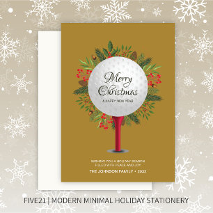 Festive Golf Tee Shot Christmas Greenery Holiday Card