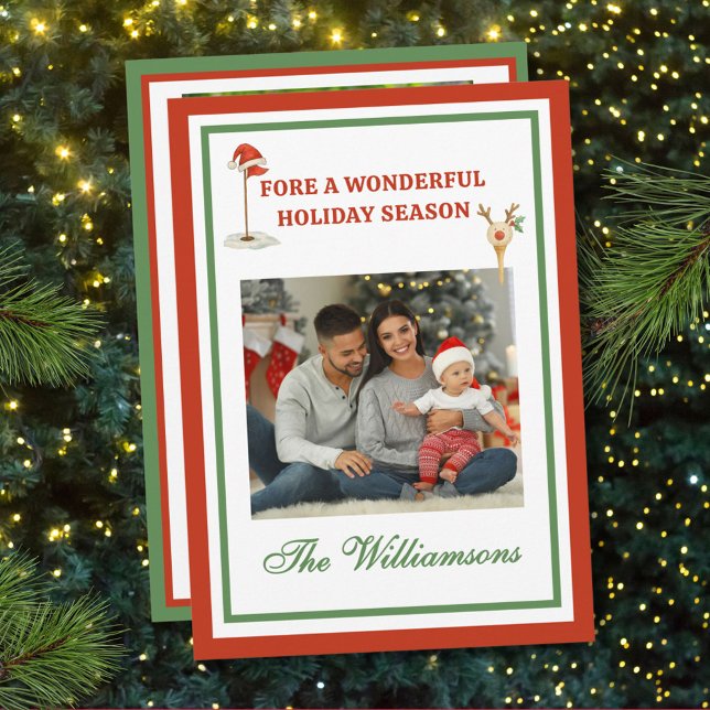 * Festive Golf Theme Two Photo Christmas Holiday Card (Creator Uploaded)