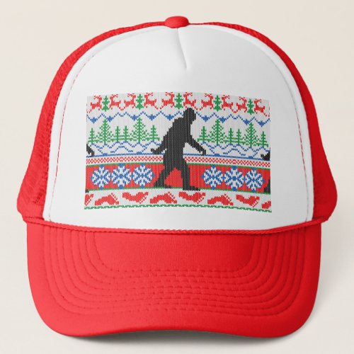 Festive Gone Squatchin Ugly Christmas Sweater Knit Trucker Hat