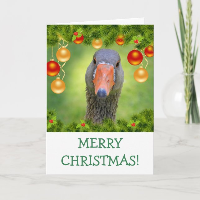 Festive Goose Holiday Christmas Card (Front)