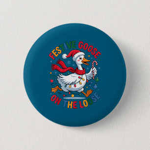 Festive Goose On Loose Christmas Cute Holiday Wint Button