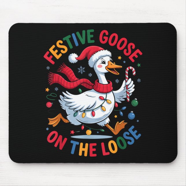 Festive Goose On Loose Christmas Cute Holiday Wint Mouse Pad (Front)