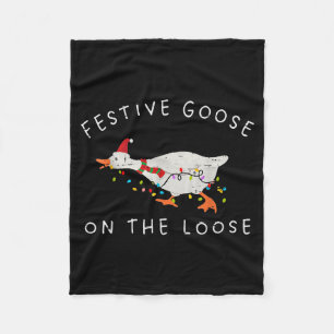 Festive Goose On The Loose Christmas Duck Light Xm Fleece Blanket